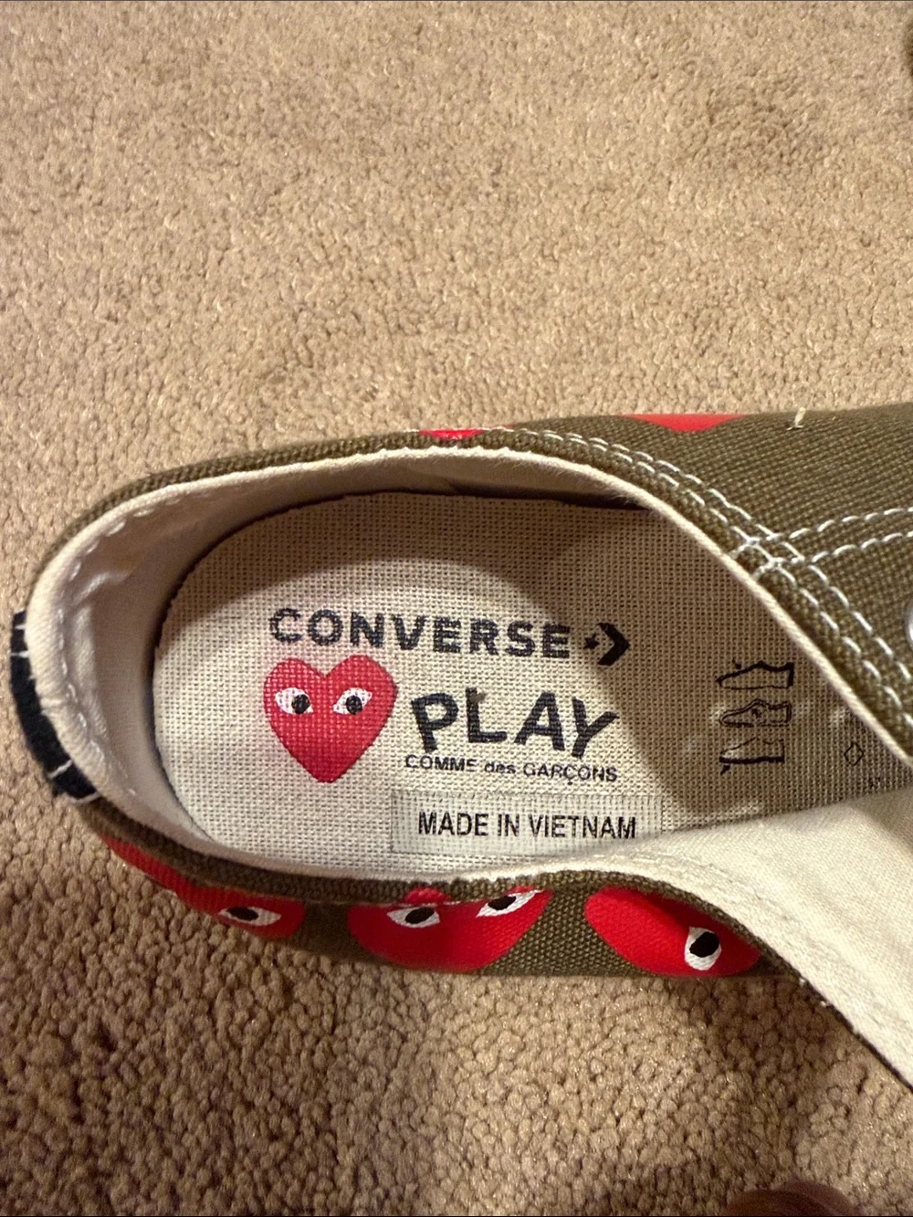 Converse Kids Olive Canvas Sneakers with Red Heart Motif